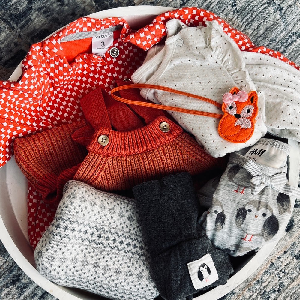 Bespoke 0-3 Fall Collection: Fair isle/romper/peplum jacket/owls/🦉 🦊🧡